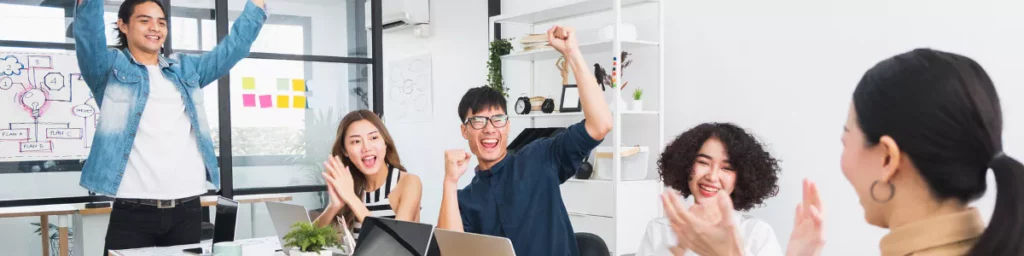 Team members enjoying success